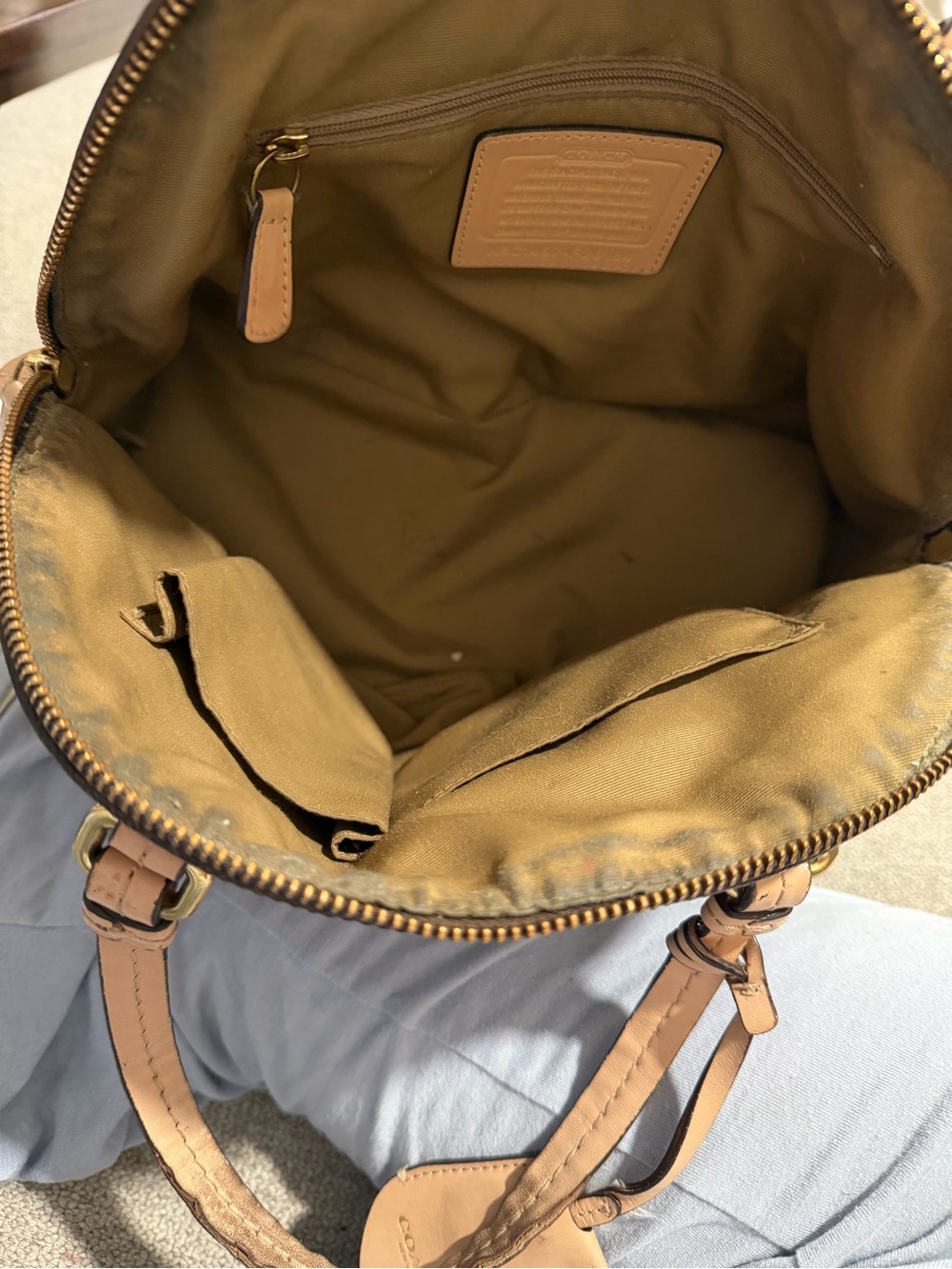 Coach Dark Brown Signature Canvas Dome Satchel with Tan Leather Handles - Picture 5 of 7
